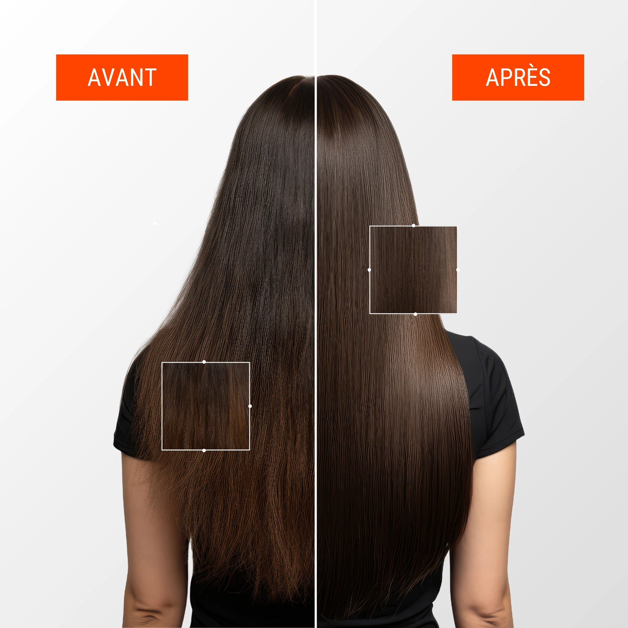 Résultats avant après du masque Nutri Repair Nativence Lab sur cheveux abîmés et fragilisés